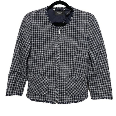 Weekend Max Mara Varallo Karo Sakko Gr. 12 Baumwollmischung Tweed Rohkanten