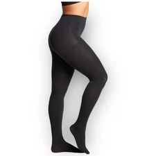 NWT Yummie 2-Pack Opaque Tights Small (Black Rib + Heather Grey)