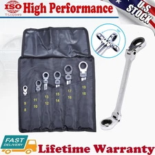 6pcs Double Box End Flex-Head Metric Extra Long Ratcheting Wrenches Spanner Set