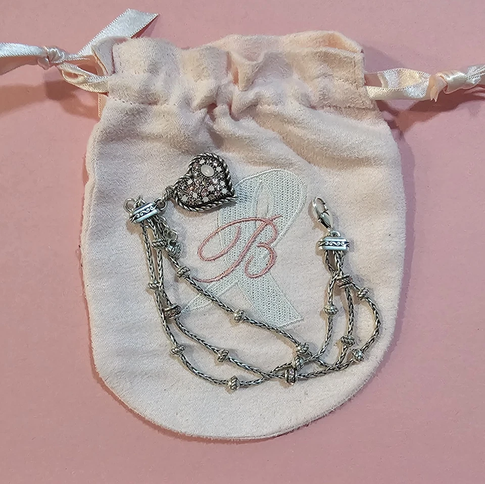 ✅ Pulsera Corazón Brighton Colgante Dije Cadena Joyería Ajustable Tono Plata Foto 3 de 4