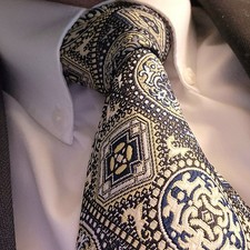 Vintage Tie - Blue, Gold & White Geometric Pattern - Made in USA by London 400