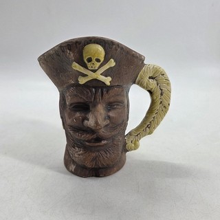 1974 Byron Molds Ceramic Pirate Mug Feather Handle Skull Crossbones Vintage