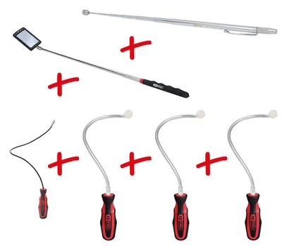 KS TOOLS Soporte magnético flexible y telescópico y juego de espejos de inspección, 6 piezas