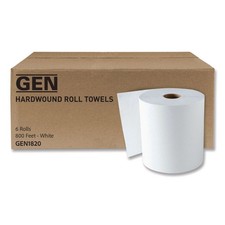GEN GEN1820 1-Ply 8" x 800' Hardwound Roll Towels - White (6/CT) New