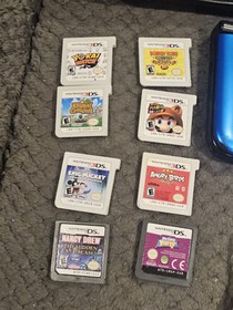 Nintendo 3DS LL XL SPR-001 Metallic Blue System + 8 Games charger case & SD Card