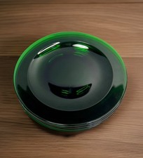 "Juego de 4 platos antiguos de almuerzo/postre de vidrio verde esmeralda de 1900 de 8"" como nuevos"