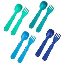 Toddler Forks and Spoons Set 4x4 Utensils Set for Kids 5.8" x 1.2" x 0.2" Blue
