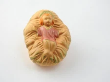 Vintage Christmas Nativity Baby Jesus Figurine Painted Chalkware Manger Tawian