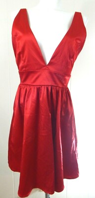 red satin fit and flare dress
