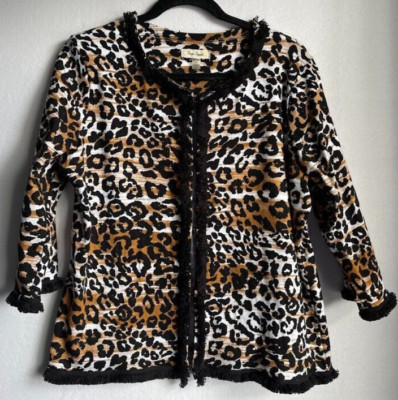 Onque Casual Jacket Women Large Multicolor  Animal Print  Long Sleeve Crew Neck
