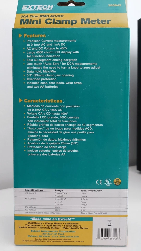 Extech True RMS Mini Clamp Meter AC/DC 30A  Green Compact Digital Current Tester - Bild 3 von 4