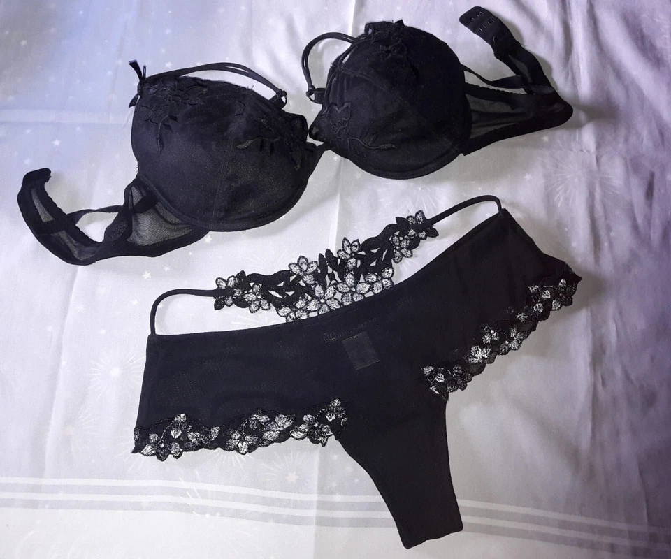Sexy Damen Dessous Reizwäsche Set, Größe36 Schwarz mit Weiße Stickerei/ Neu - Bild 2 von 3