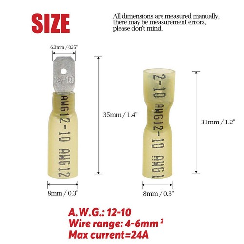 22-10AWG Heat Shrink Female Male Spade Bullet Terminals Wire Crimp Connectors - Picture 8 of 17