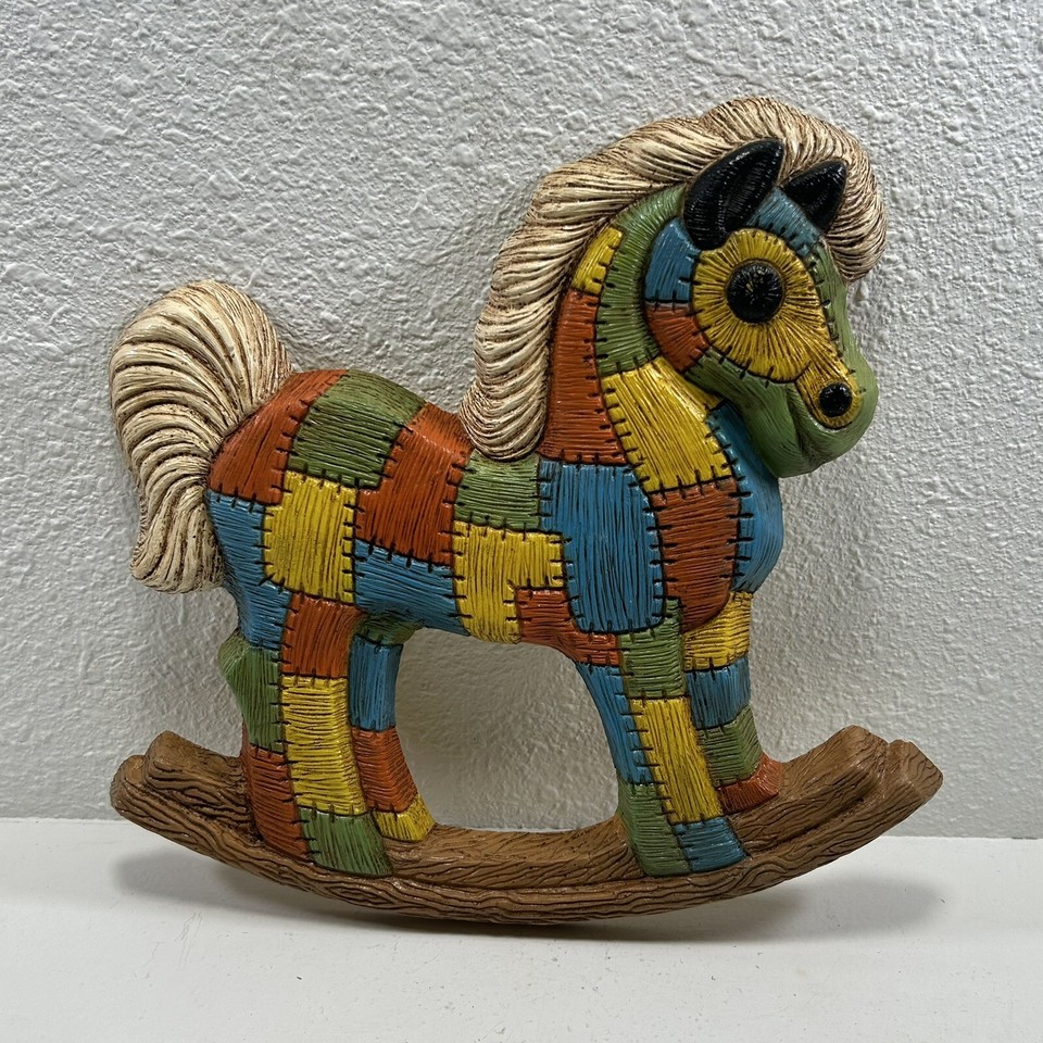 Handmade vintage patchwork quilt wall hanging with a rocking horse motif — a genuine one-of-a-kind folk art piece that adds instant warmth and character.