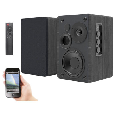 auvisio Aktives Stereo-Regallautsprecher-Set, Holz-Gehäuse, Bluetooth 5, 120 W