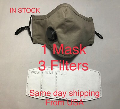 Pm Mask 1 Face Mask w Respirator, Air Valve, Washable, Pocket For PM 2.5 Filter ...