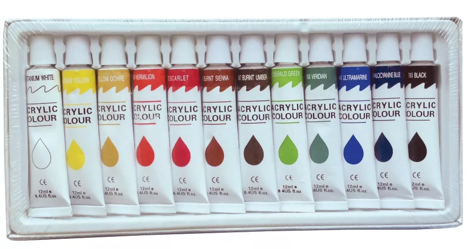 12 Color Set of Acrylic Paint in 12ml Tubes for Artists, Students