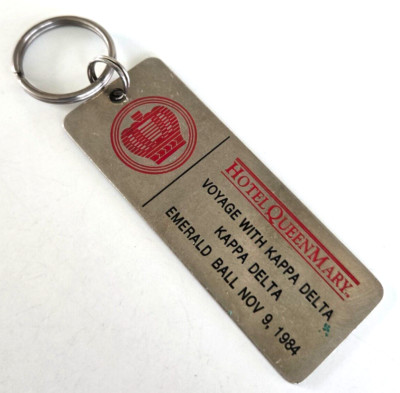 Vintage Hotel Queen Mary Key Fob Keychain 1984 Kappa Delta Emerald Ball