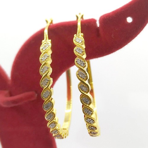 1/10CT Diamante Natural Grande Aro Huggies Pendientes 14K Oro Amarillo Plateado - Imagen 7 de 9