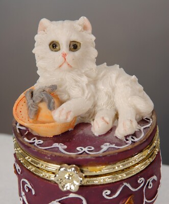 Kleine Schmuck-Schatulle Katze Kunstharz Resin, bemalt, f. Ring, Kette, Geschenk