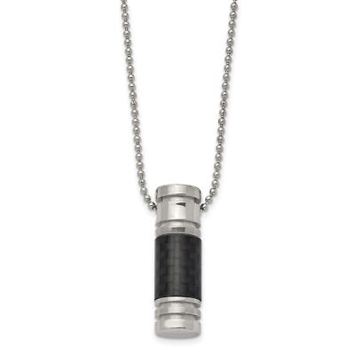 Stainless Steel Polished Black Carbon Fiber Inlay Necklace