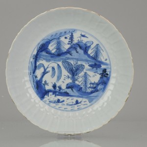 Antique Chinese Porcelain 16/17C Kraak Wanli Dish Porcelain Ming Landscape Fi...