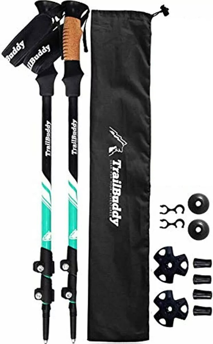 TrailBuddy Lightweight Trekking Poles Adjust Hiking/Walking Sticks New  Teal