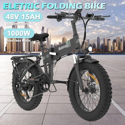 RIDSTAR 1000W 48V 15Ah Electric Bike 20" Fat Tire Folding Mountain Cycling eBike