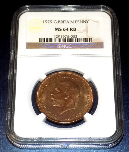 1929 GREAT BRITAIN PENNY NGC MS64 RB  1C MS 64 UNCIRCULATED UNC CERTIFIED COIN