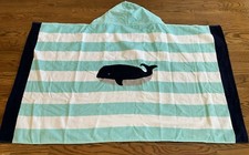 NEW Pottery Barn Kids Baby Hooded Bath Beach Aqua Striped Whale Towel Wrap NWT