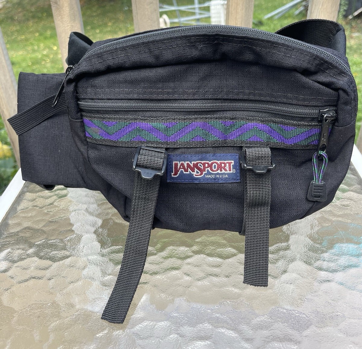 90s usa製 jansport nylon westbag Jansport USA 90s Fanny Pack Hip Waist Bag Black Zip Double Water