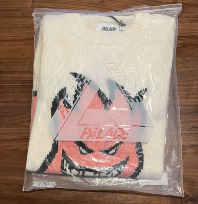 Palace x Spitfire Wool Blend Knit Sweater in Cream Size XL Cartoon 