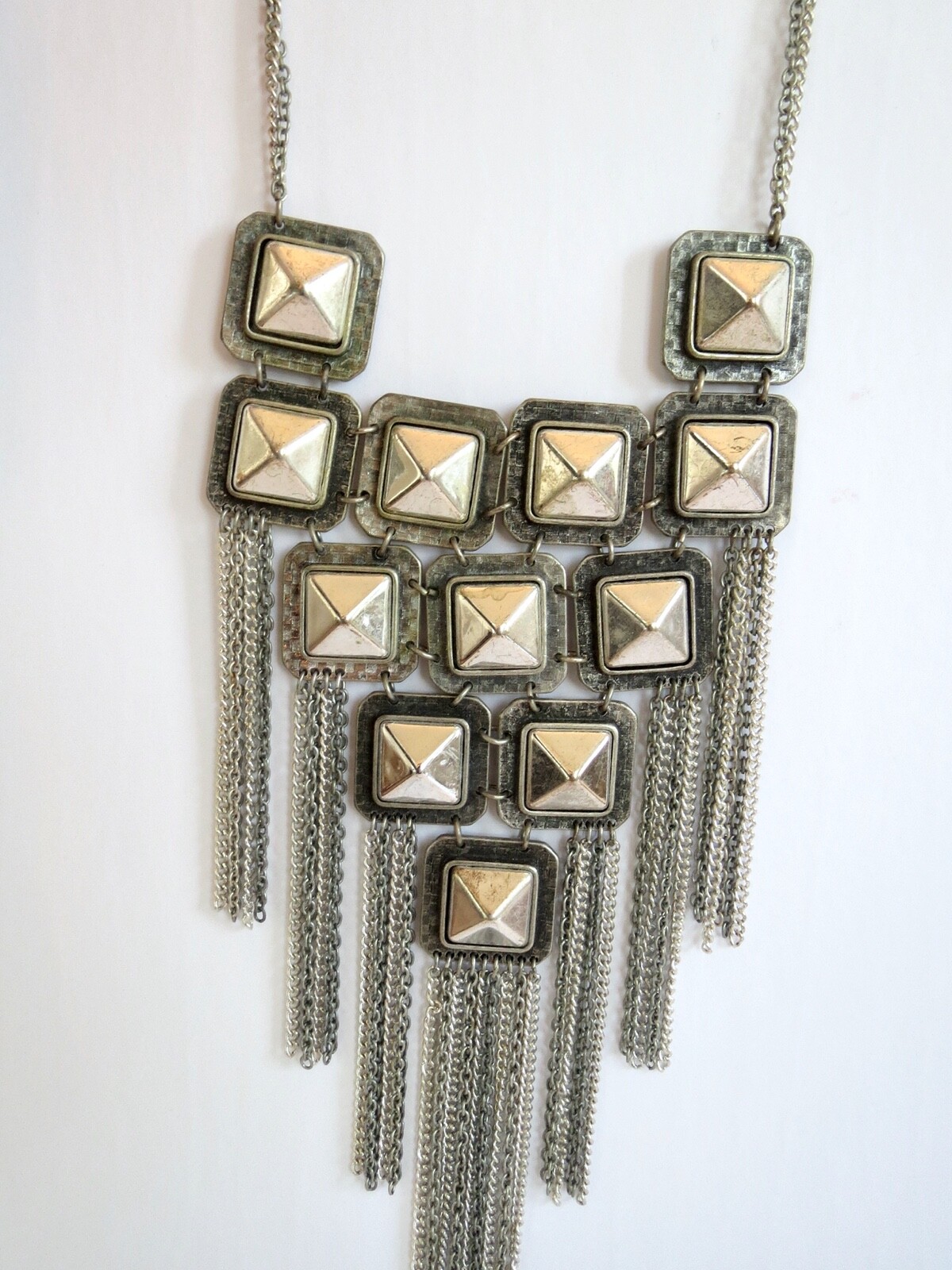 Dramatic STATEMENT NECKLACE Silver Tone Cascading… - image 6