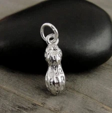 Silver Peanut Charm - Tiny 3D Peanut Charm - Legume Charm - Peanut Gift Jewelry