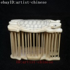 L 3.2 in Chinese Hand Carving Lovely&nbsp;Turtle Statue Cricket Cage Decoration Gift