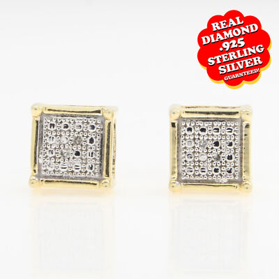 14K Yellow Gold Plated White Natural Diamond Stud Earrings Free & Fast Shipping