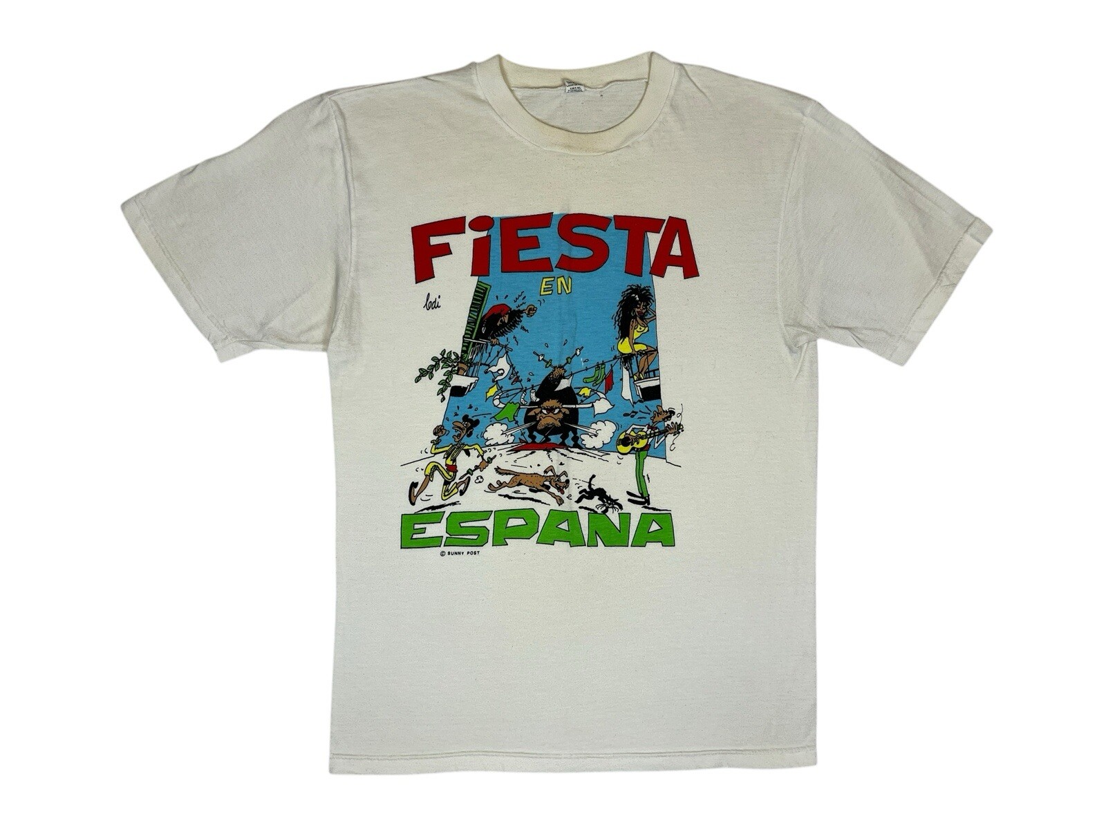 Camiseta Vintage Años 90 Running of the Bulls Fiesta en España Dibujos Animados Madrid España