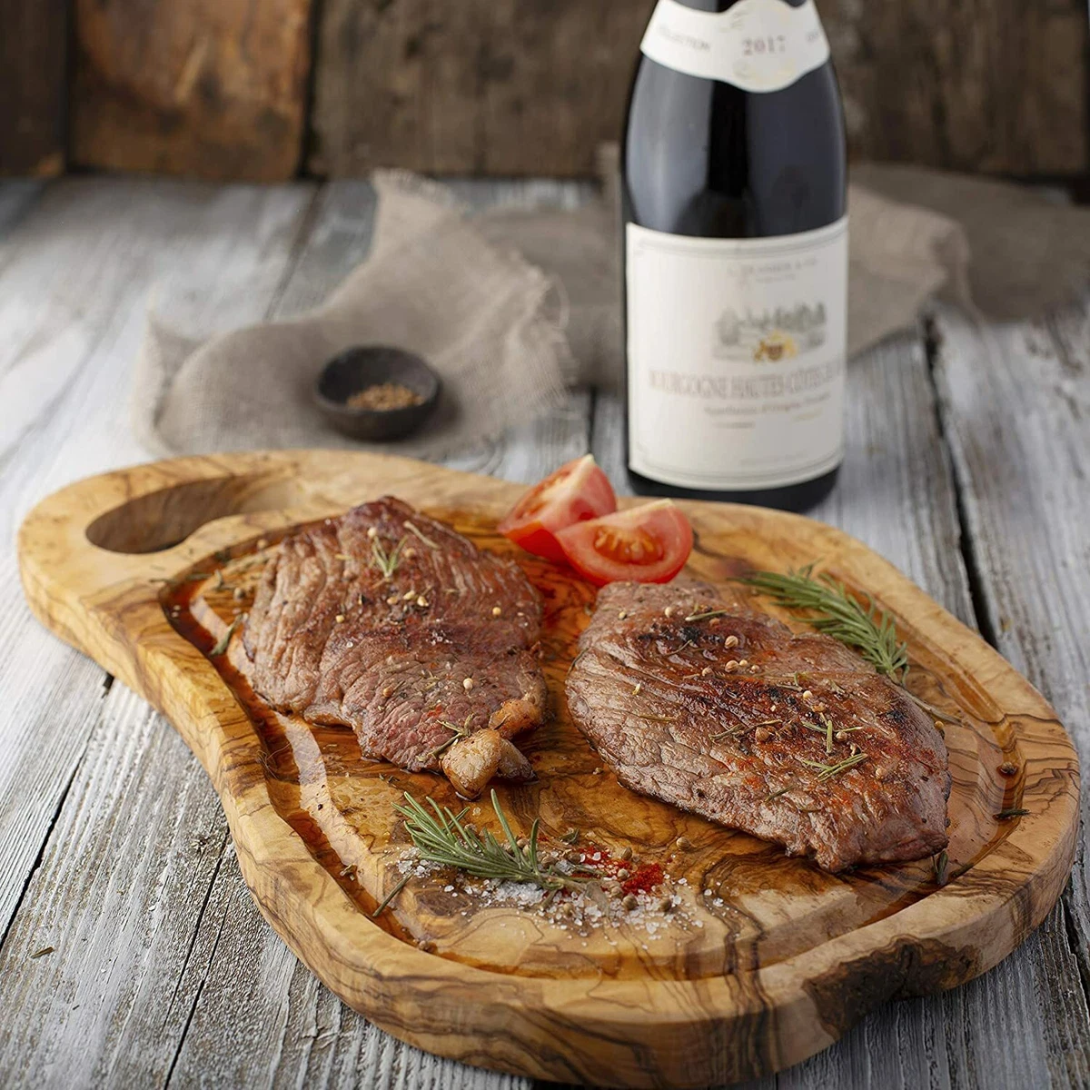 Meat Cutting Board Wooden Steak Board with Juice Groove Olive