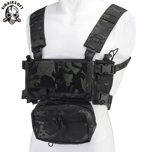 Tactical MK4 Chest Rig Micro Fight Chassis Half Flap Vest W/ Radio 9mm Mag Pouch - Picture 10 of 18