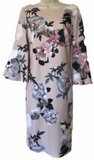 Calvin Klein 12 Large pink peach floral 3/4 bell sleeves dress lined round neck