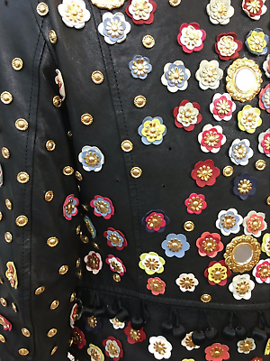 Moschino ハルタネック ヘルト付き シャンフスツ 【関税込】 Moschino Leather Jacket Womens Grommet Studded Black Leather