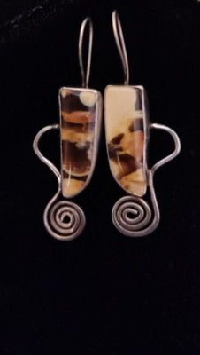 Sterling Silver and Brown Stone Artistic/Unique Earrings-Handcrafted and Signed