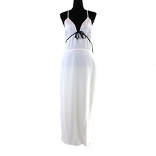 Reformation Bryony White Black Bow Trim Slip Dress 10 NEW Sleeveless V-Neck Maxi
