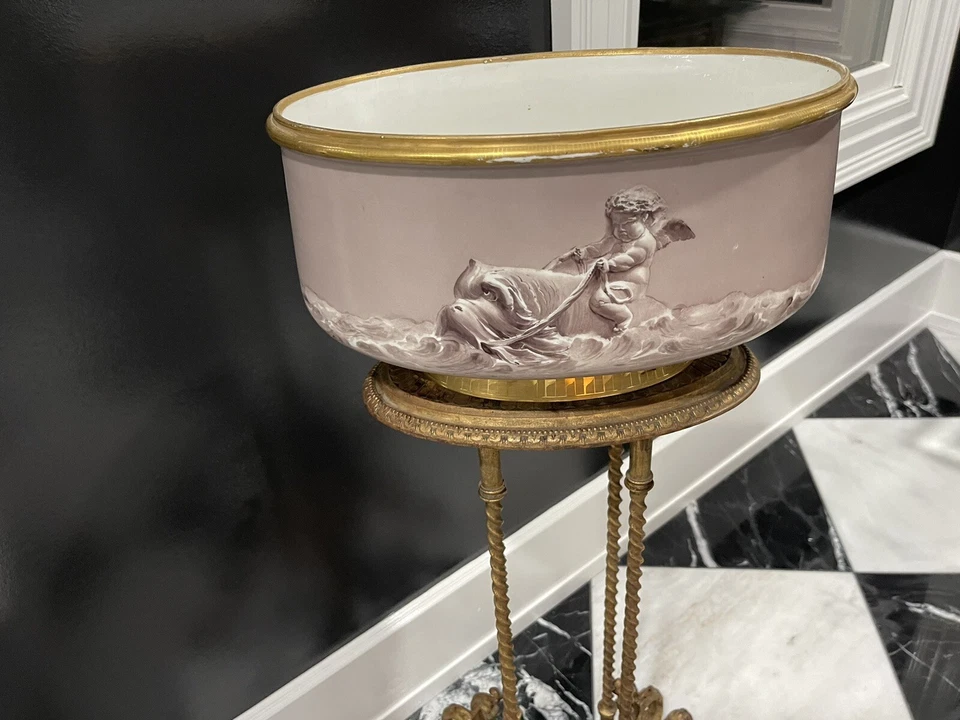 Porcelana rococó pintada a mano París figura hierro fundido planta soporte jardinero Foto 4 de 4