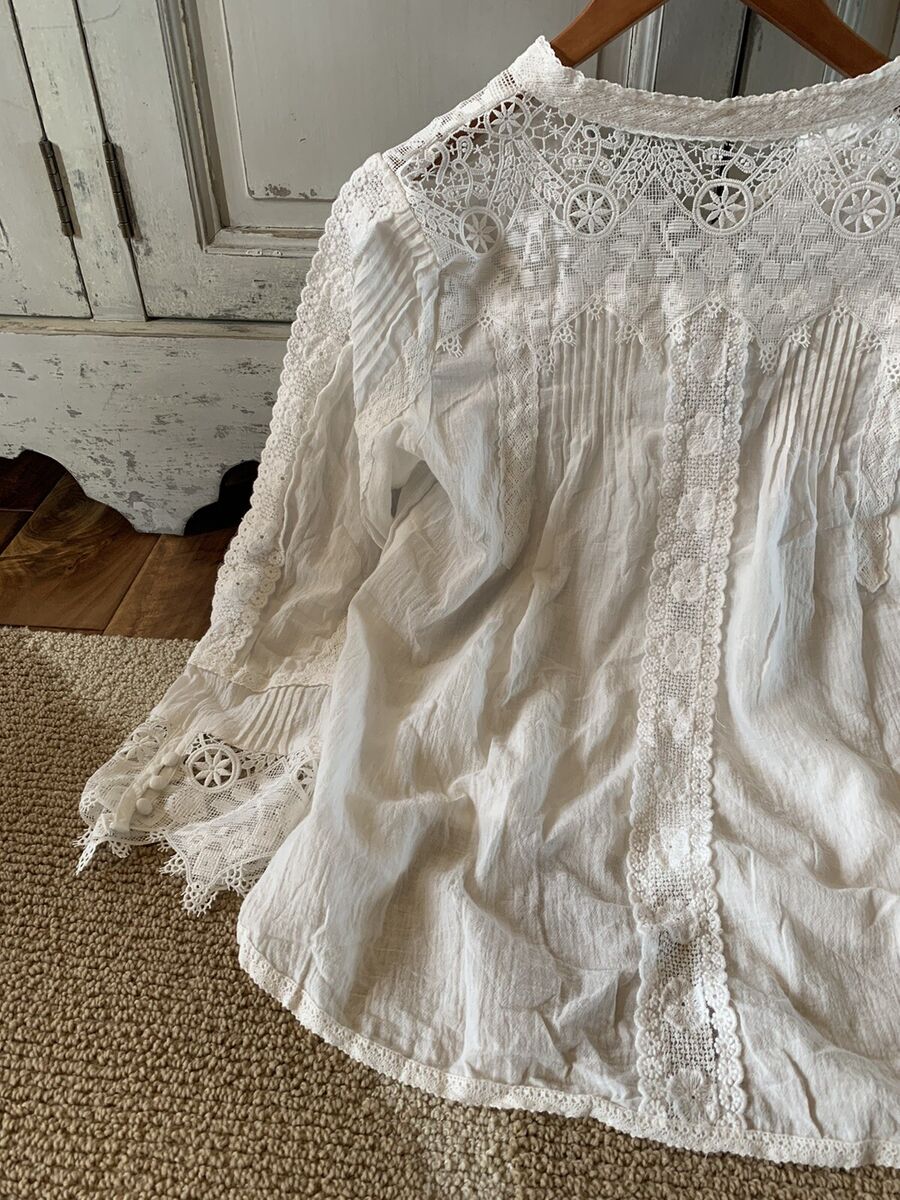 L New White Lace Long Sleeve Gypsy Boho Blouse Vtg 70s Insp L New White Lace Long Sleeve Gypsy Boho Blouse Vtg 70s Insp