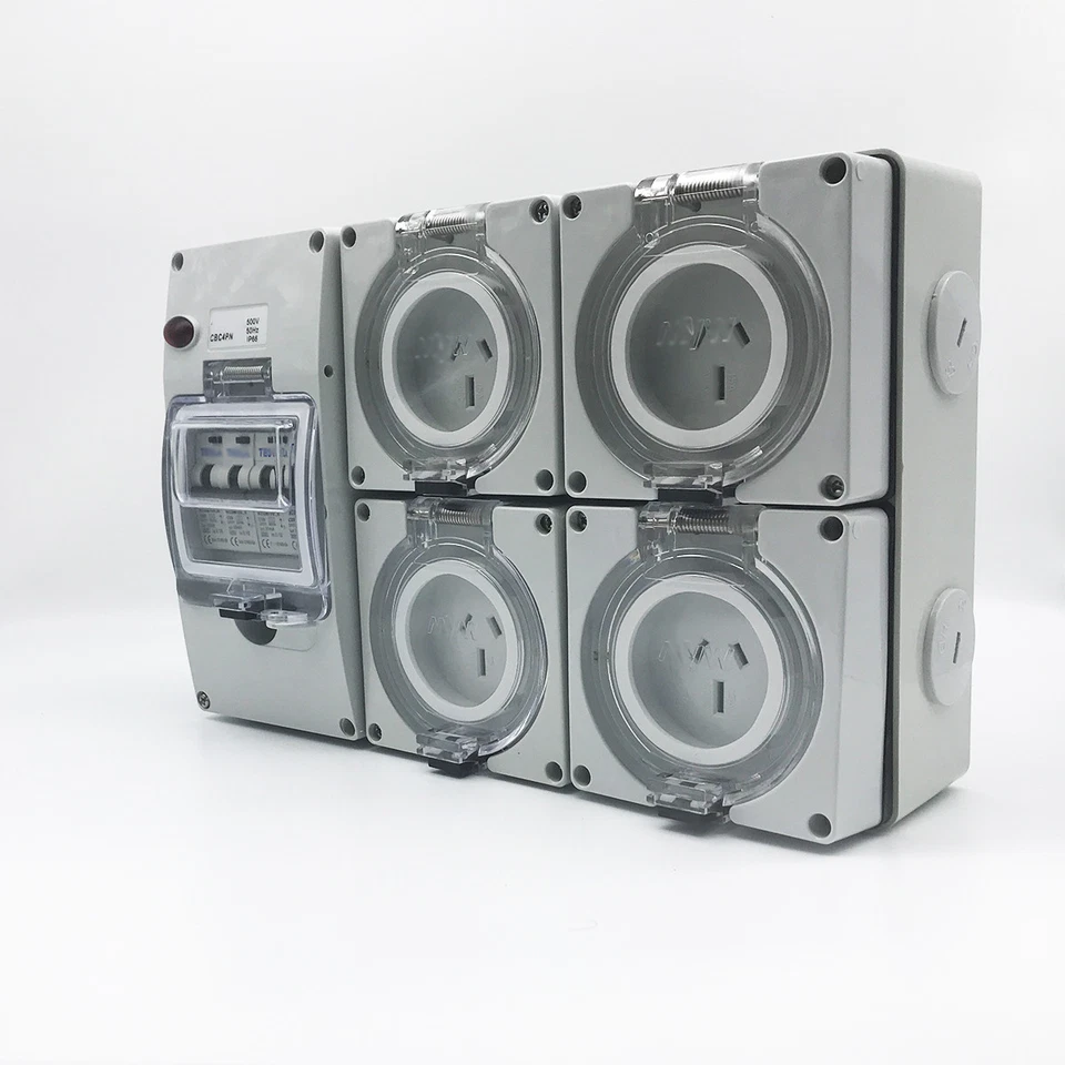 4X 15 AMP Single Phase 3 Pin Socket Outlet IP66 Weatherproof RCBO 4.5ka — 第 4/4 张图片