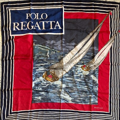 1990's Vintage RALPH LAUREN Polo Regatta Large Silk Scarf Made in Japan Nautical