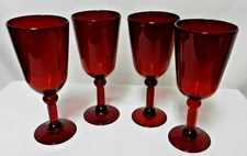 Vintage Ruby Red wine water glass Set 4 Christmas Holidays 7.3" tall
