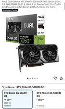 ASUS NVIDIA GeForce RTX 5060 Ti Dual OC Graphics Card 8GB
