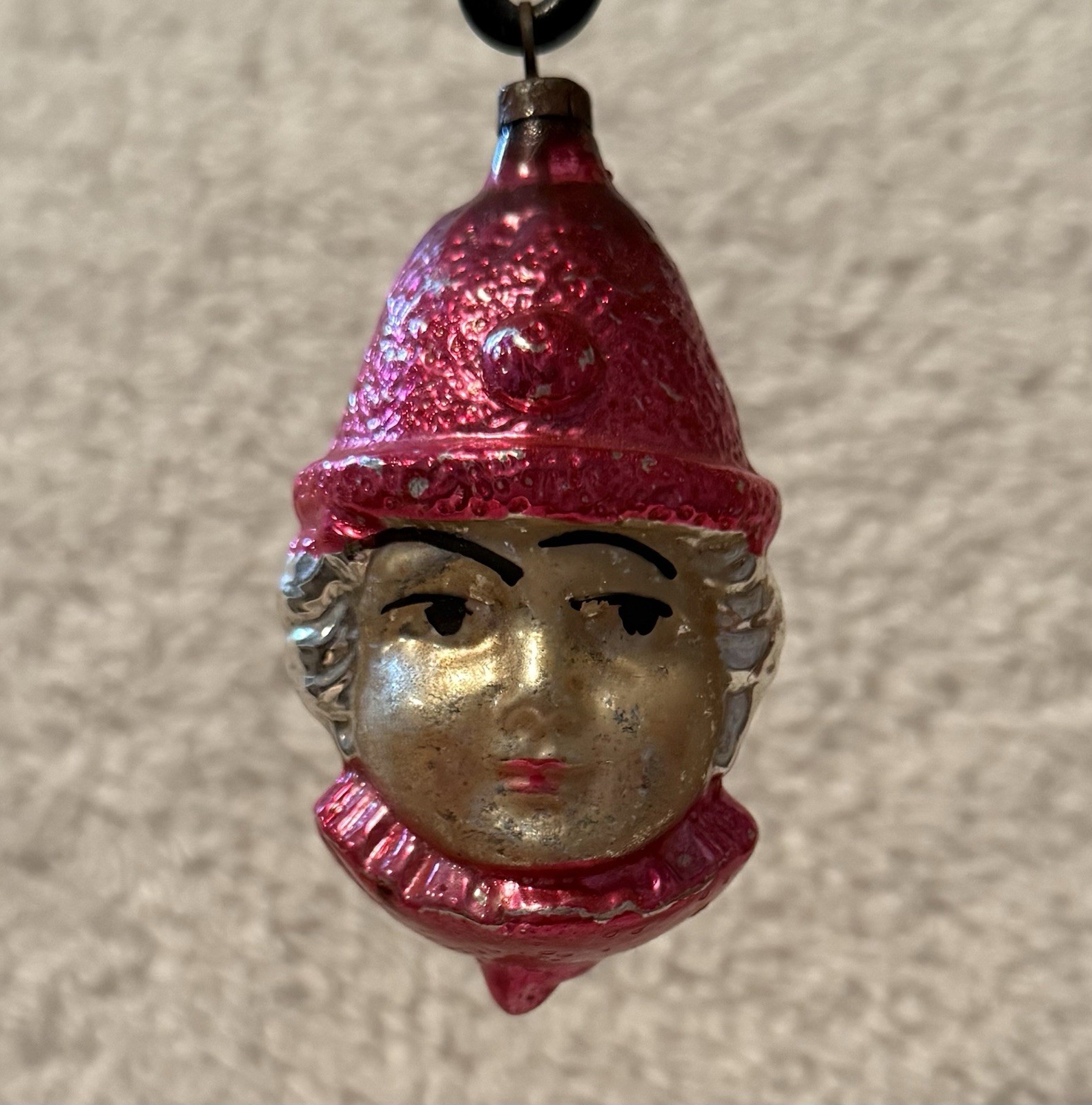 Antique Pink Glass Clown/Jester Head German Christmas Ornament 3.25”